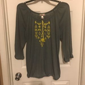Plus Size Gray/Yellow gathered hem & sleeve shirt